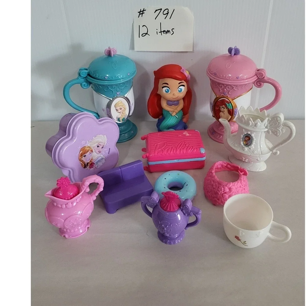 Disney Princess Frozen Barbie‎ Tea Party Toy Set 12 Items Ariel Elsa Toddler Fun